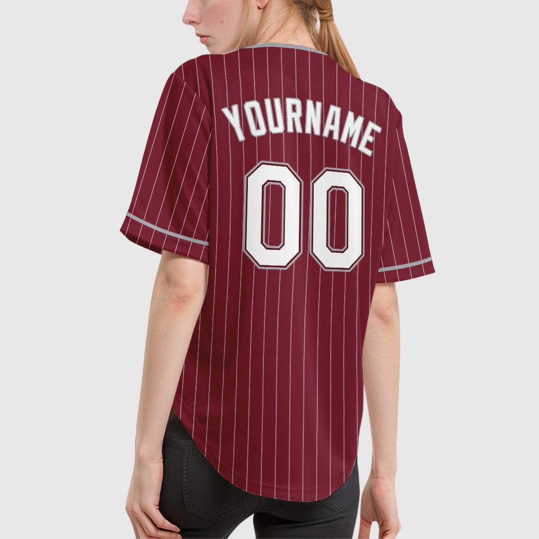 Custom Crimson White Gray Pinstripe Baseball Jersey