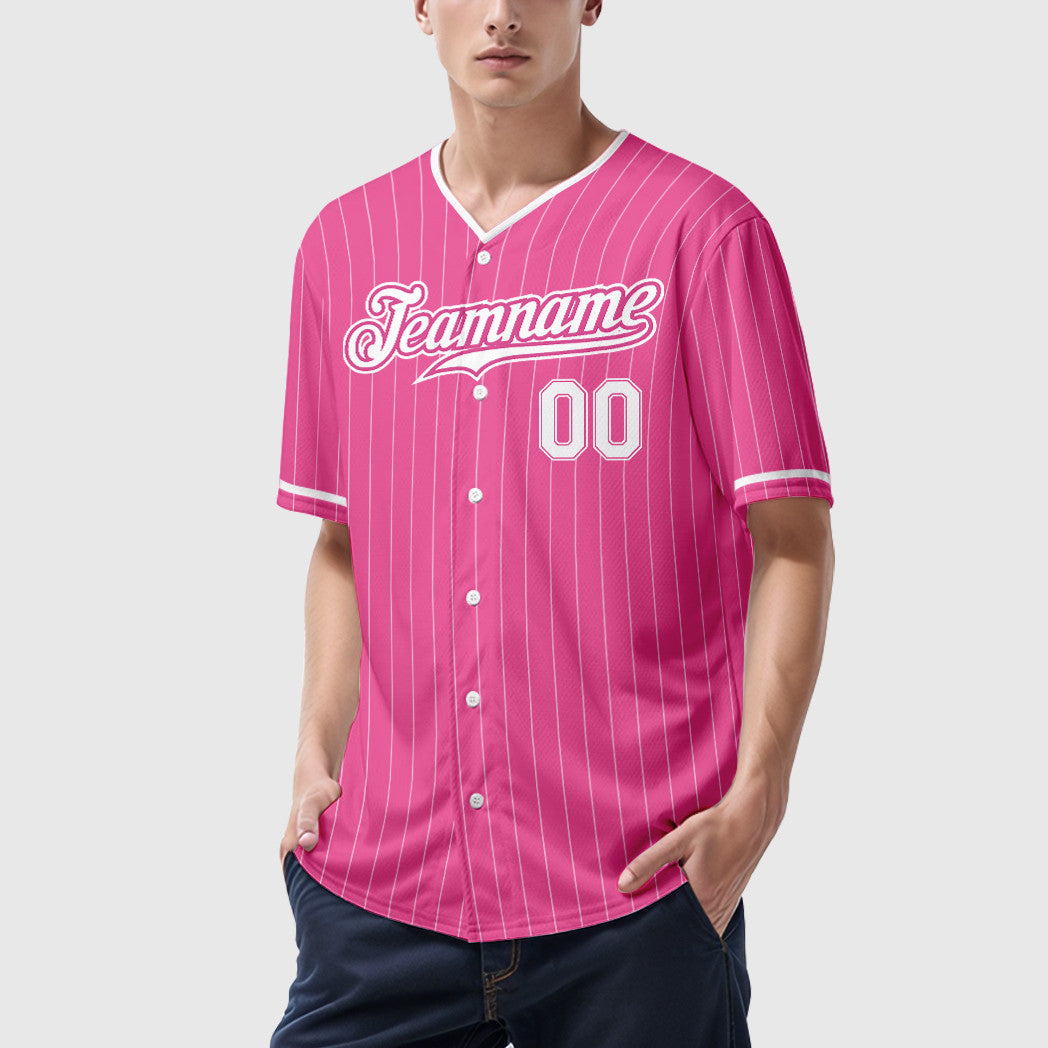 Custom Pink White White Pinstripe Baseball Jersey