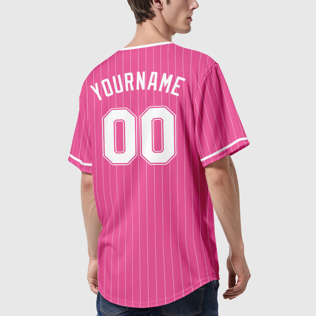 Custom Pink White White Pinstripe Baseball Jersey