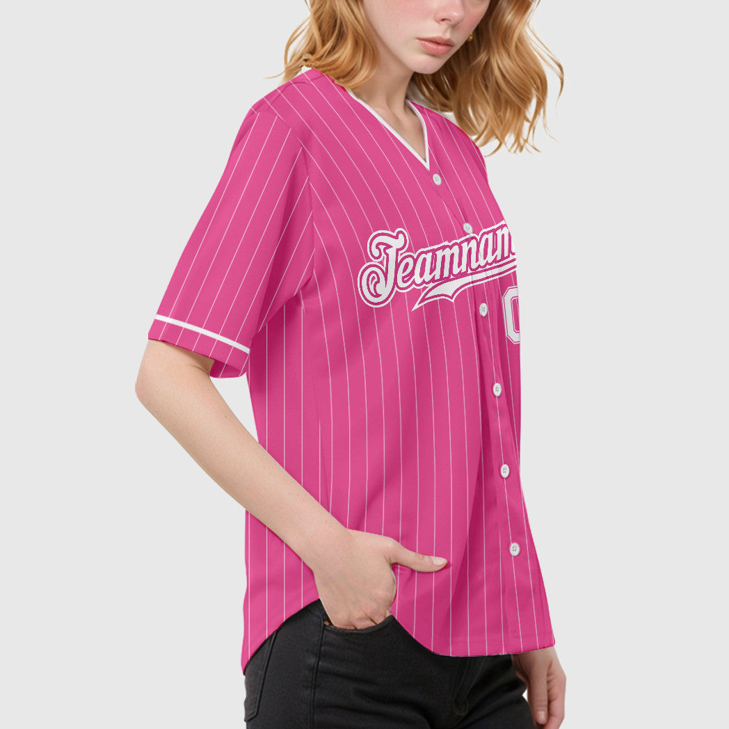 Custom Pink White White Pinstripe Baseball Jersey