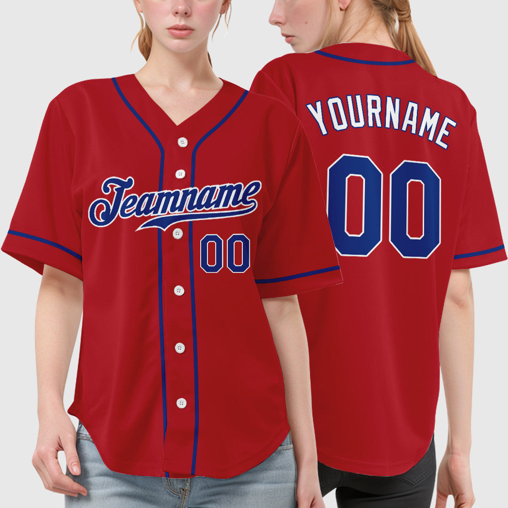 Custom Red White Royal-White Sleeve Baseball Jersey