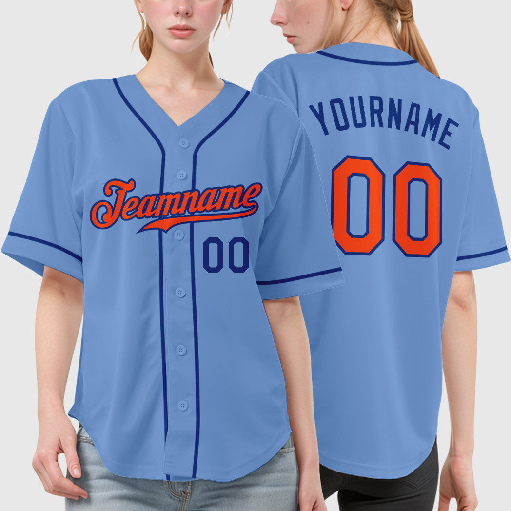 Custom Light Blue Orange Orange-Royal Sleeve Baseball Jersey