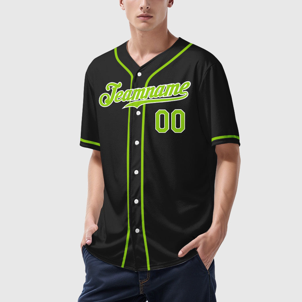 Custom Black White Neon Green Sleeve Baseball Jersey