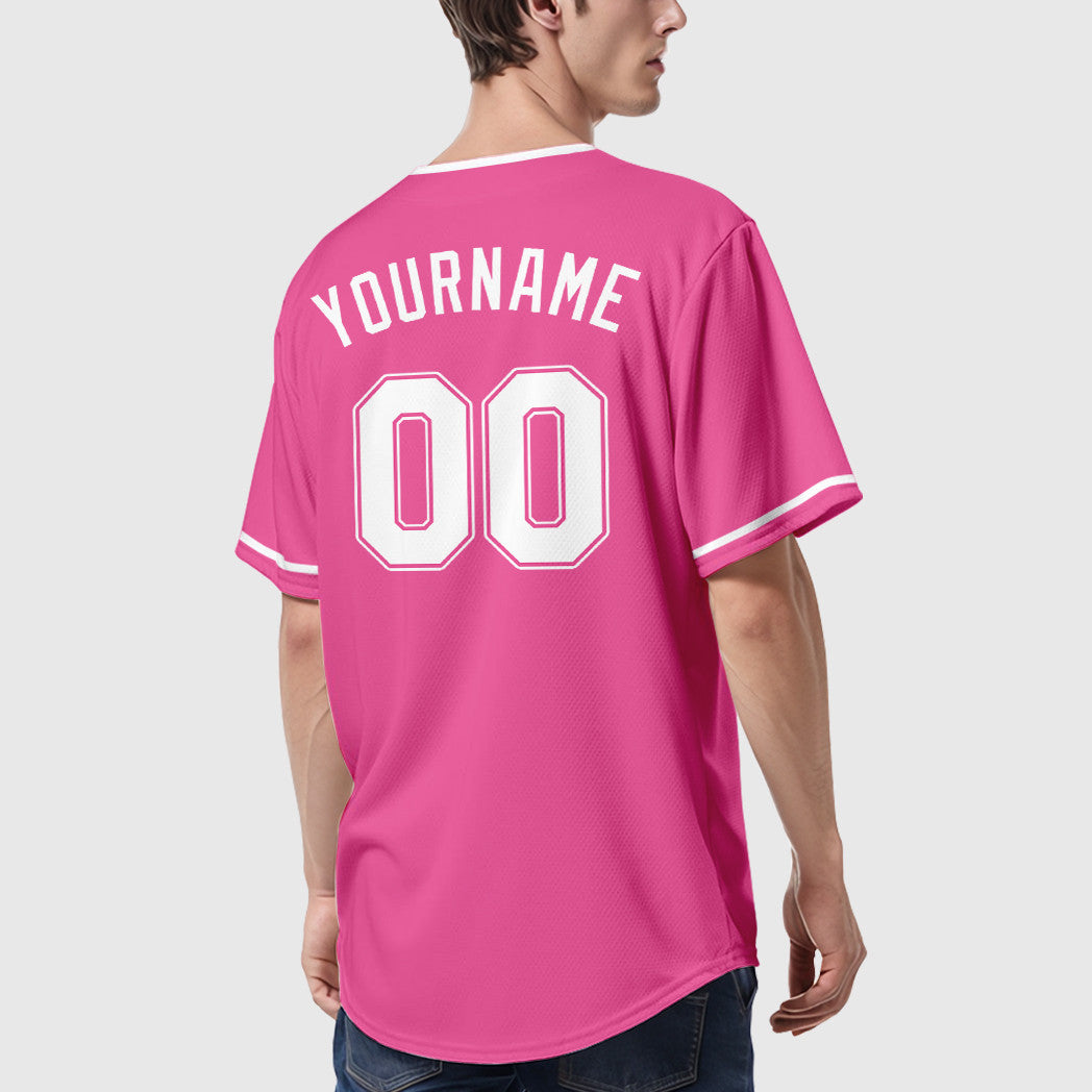 Custom Pink White White Collar Sleeve Baseball Jersey