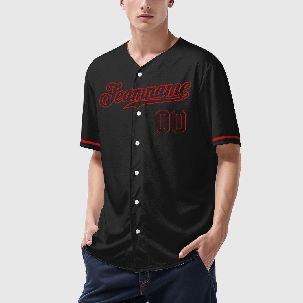 Custom Black Red Black Baseball Jersey