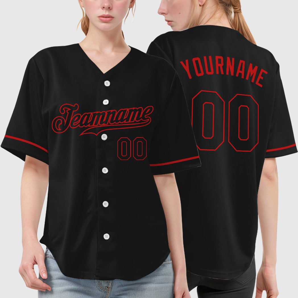 Custom Black Red Black Baseball Jersey
