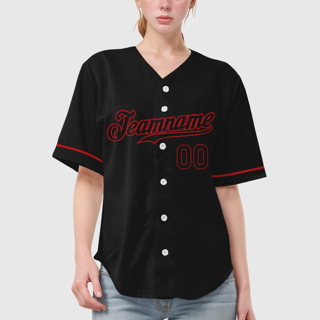 Custom Black Red Black Baseball Jersey