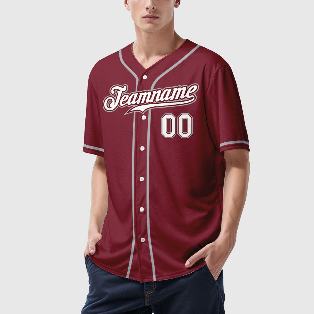 Custom Crimson White Gray Sleeve Baseball Jersey