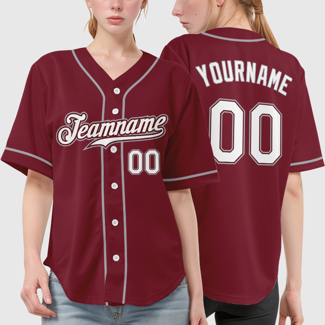 Custom Crimson White Gray Sleeve Baseball Jersey