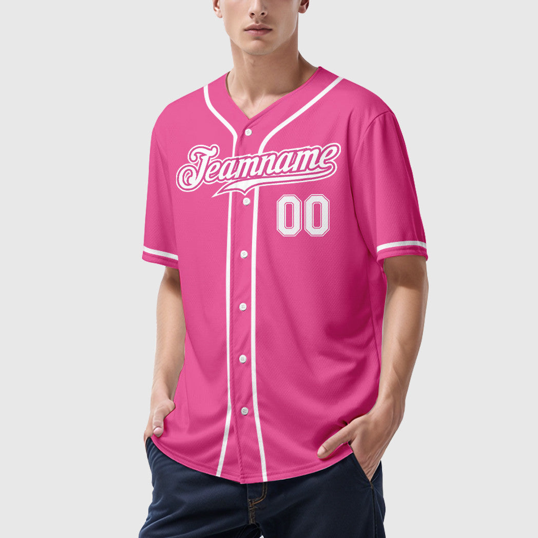 Custom Pink White White Sleeve Baseball Jersey