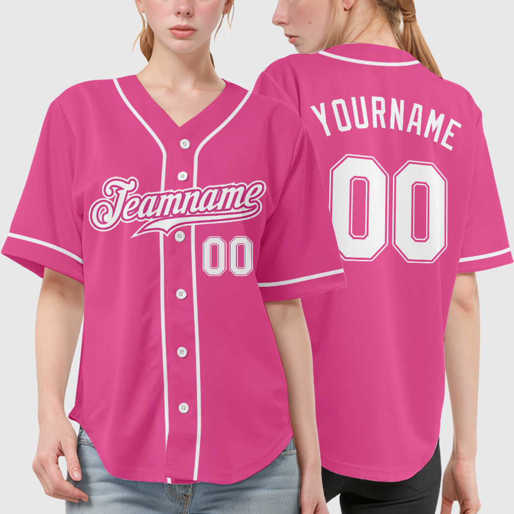 Custom Pink White White Sleeve Baseball Jersey