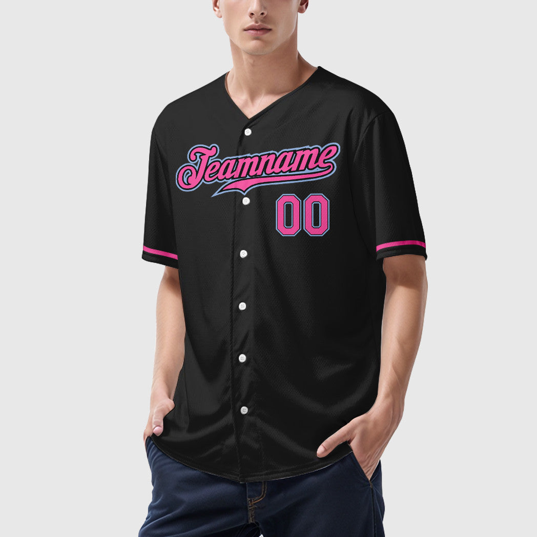 Custom Black White Pink-Light Blue Baseball Jersey