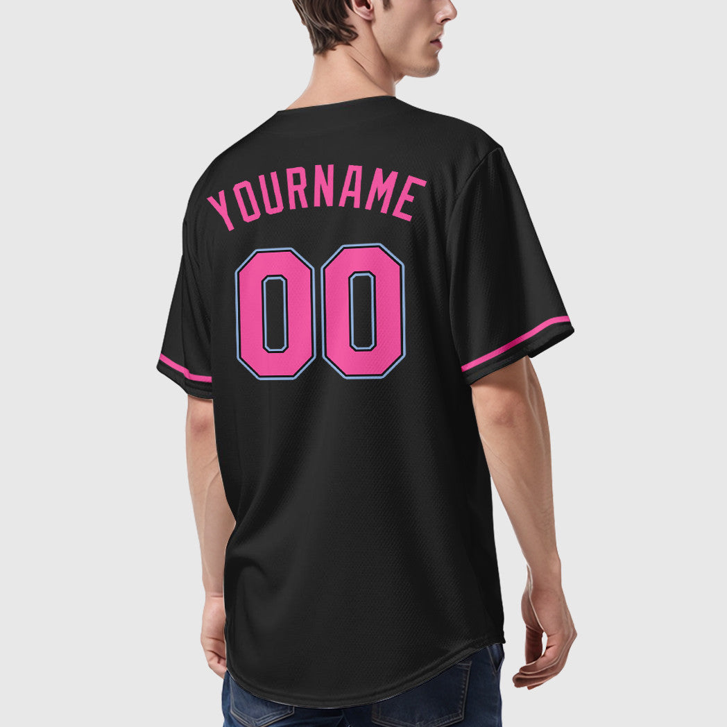 Custom Black White Pink-Light Blue Baseball Jersey