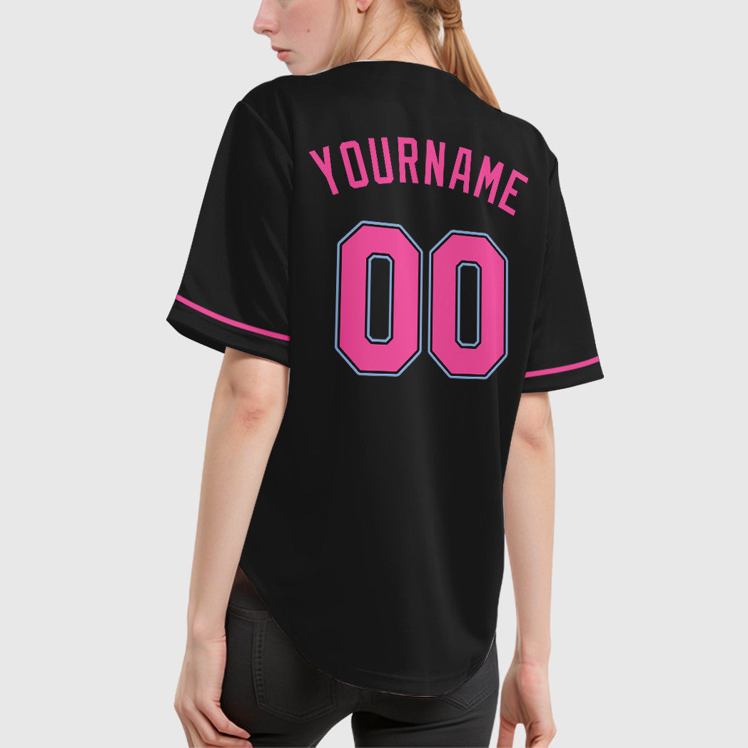 Custom Black White Pink-Light Blue Baseball Jersey