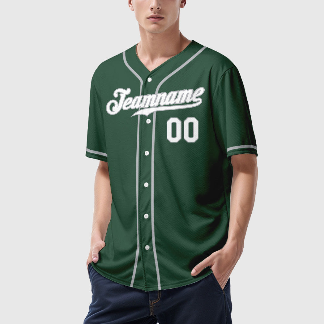 Custom Green White Gray Sleeve Baseball Jersey