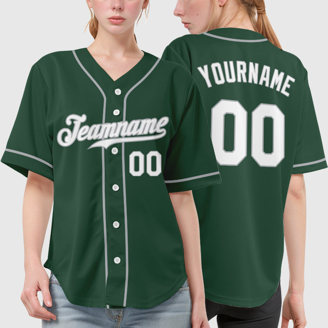 Custom Green White Gray Sleeve Baseball Jersey