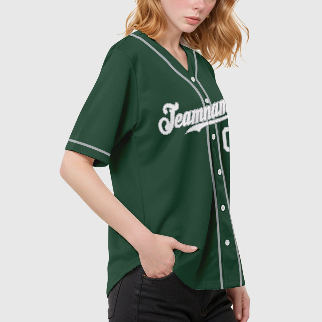 Custom Green White Gray Sleeve Baseball Jersey