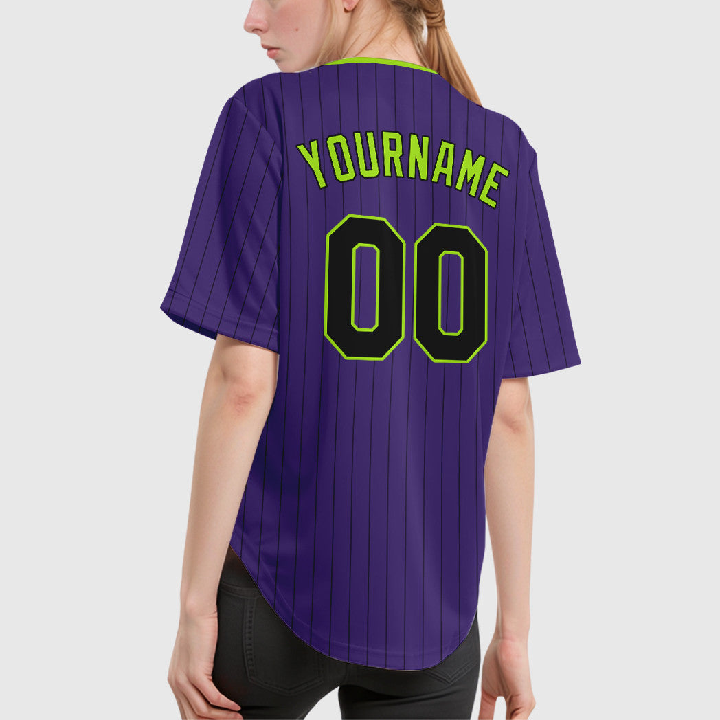 Custom Purple Black Neon Green Pinstripe Baseball Jersey