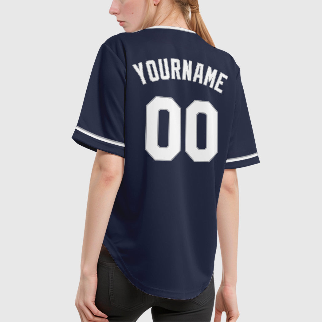 Custom Navy White White-Gray Collar Sleeve Baseball Jersey