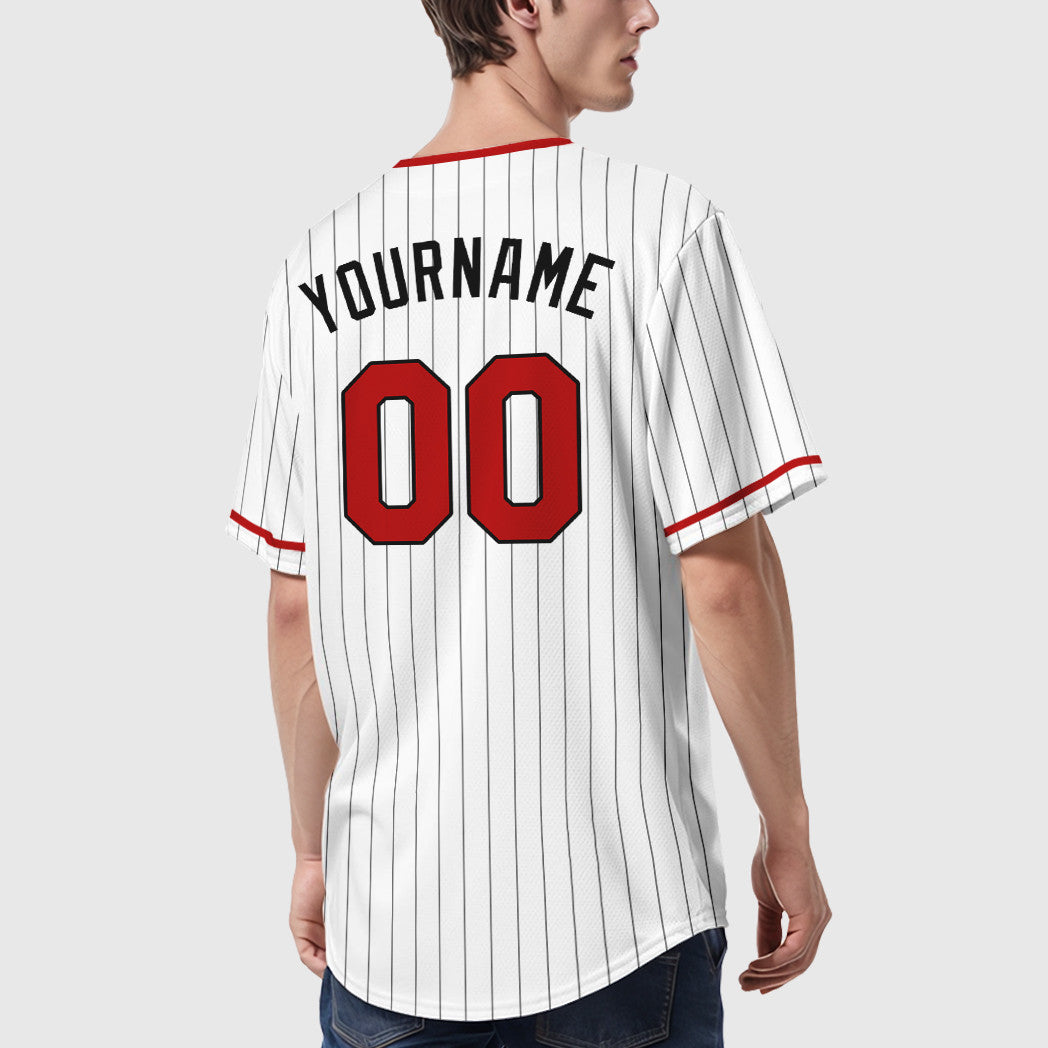 Custom White Black Red Pinstripe Baseball Jersey