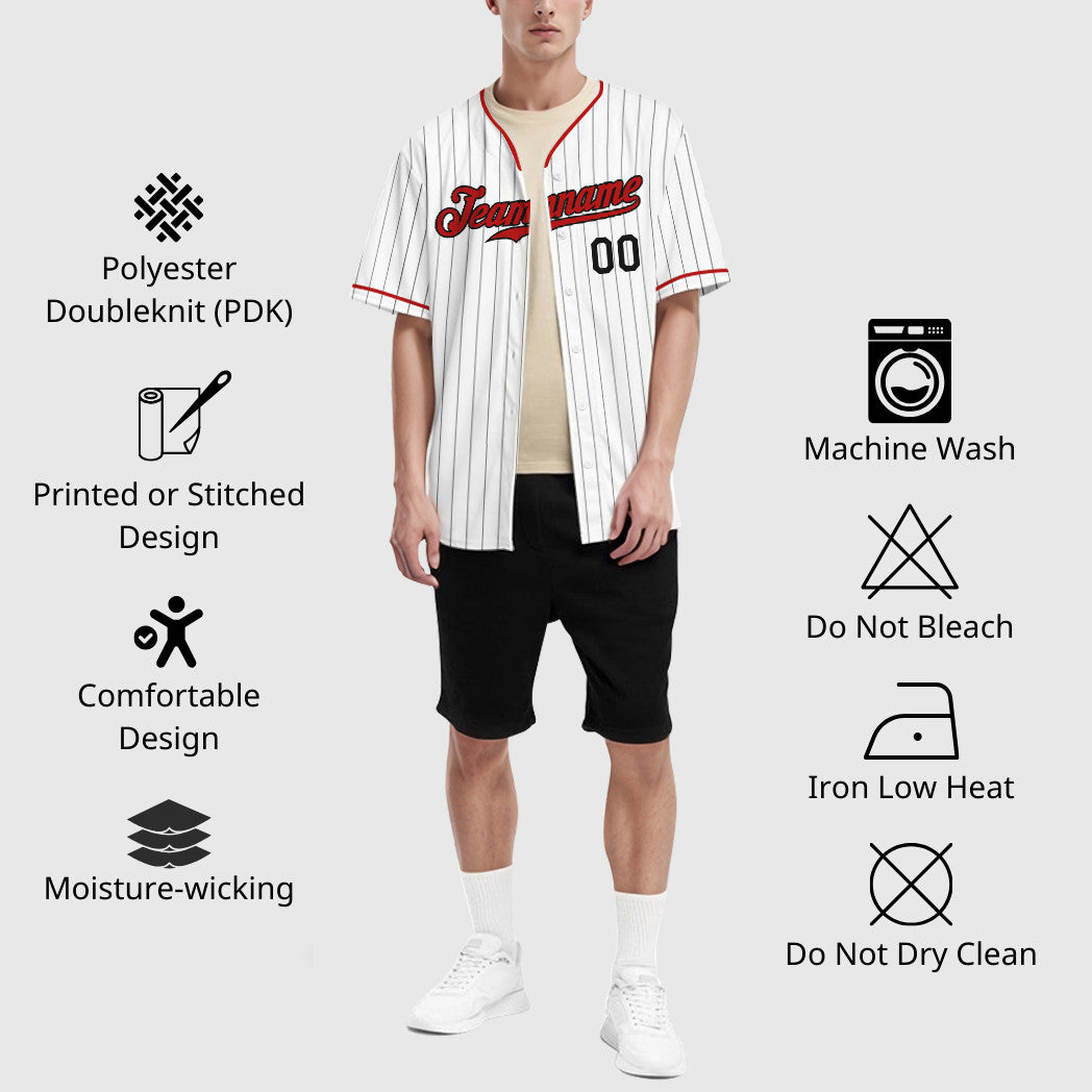 Custom White Black Red Pinstripe Baseball Jersey
