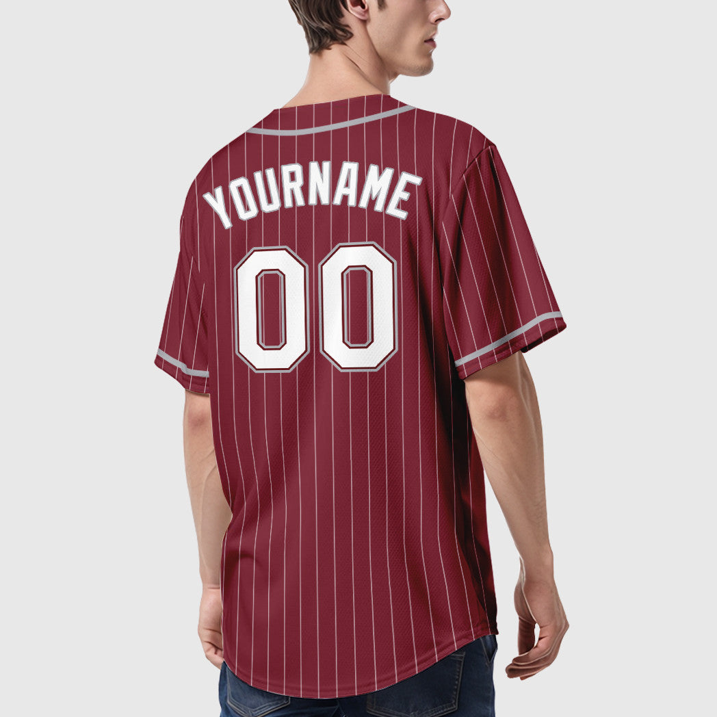 Custom Crimson White Gray Piping Pinstripe Baseball Jersey