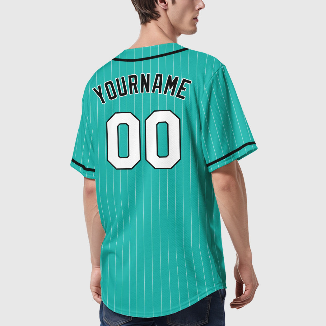 Custom Aqua White Black Piping Pinstripe Baseball Jersey