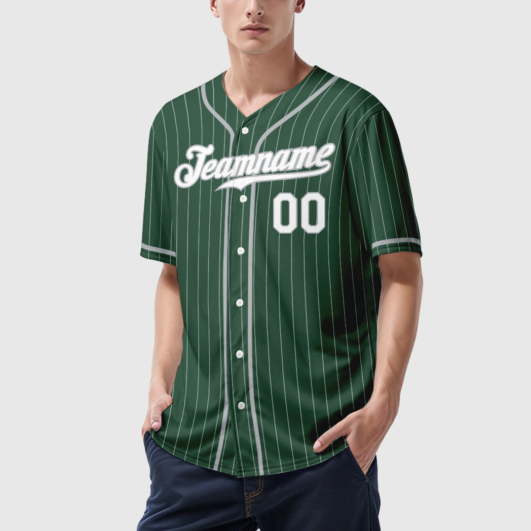 Custom Green White Gray Piping Pinstripe Baseball Jersey