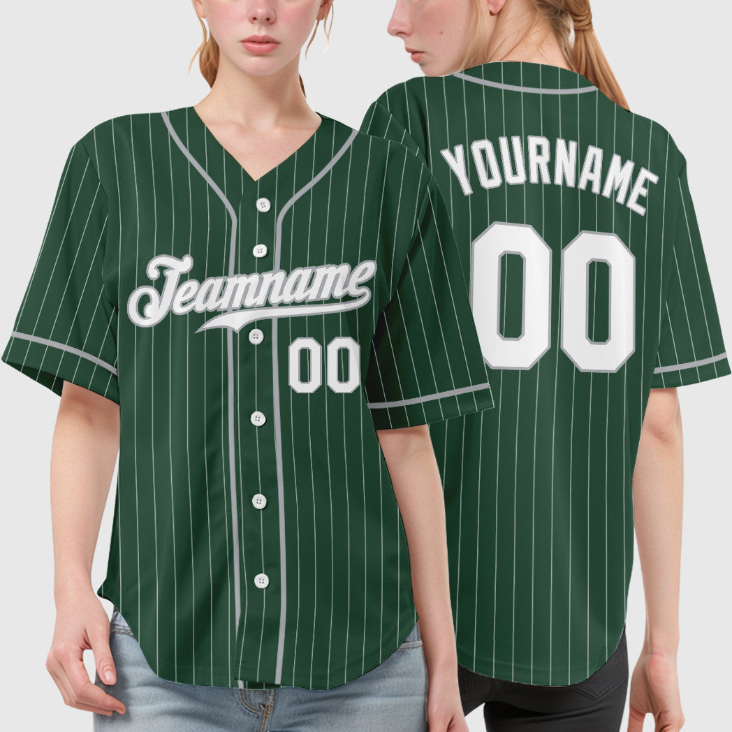 Custom Green White Gray Piping Pinstripe Baseball Jersey