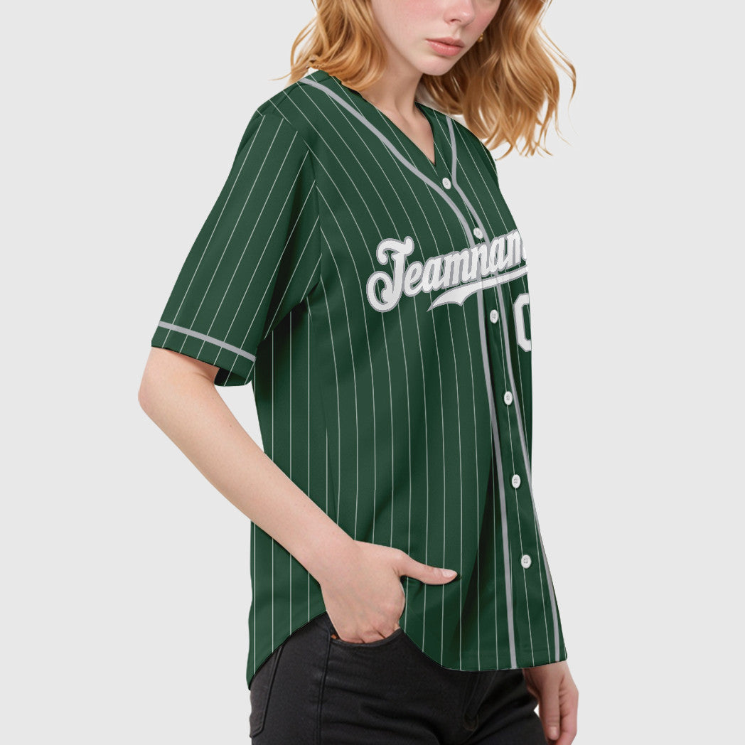 Custom Green White Gray Piping Pinstripe Baseball Jersey