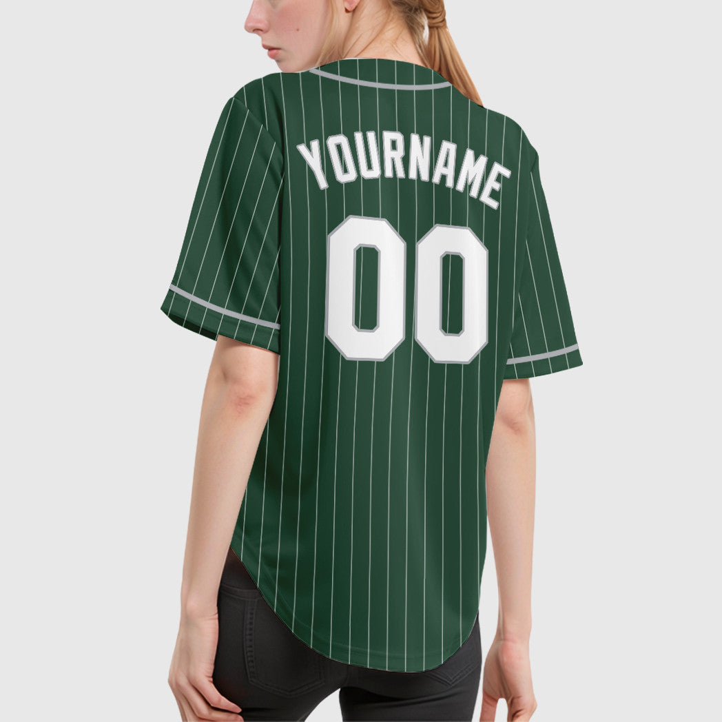 Custom Green White Gray Piping Pinstripe Baseball Jersey