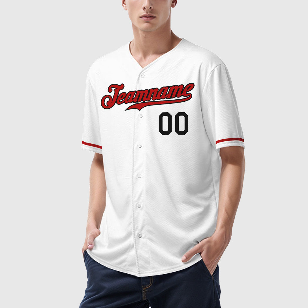 Custom White Black Red Baseball Jersey