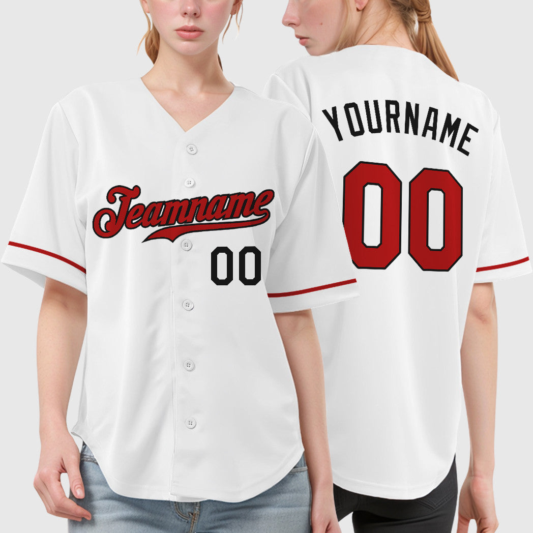Custom White Black Red Baseball Jersey