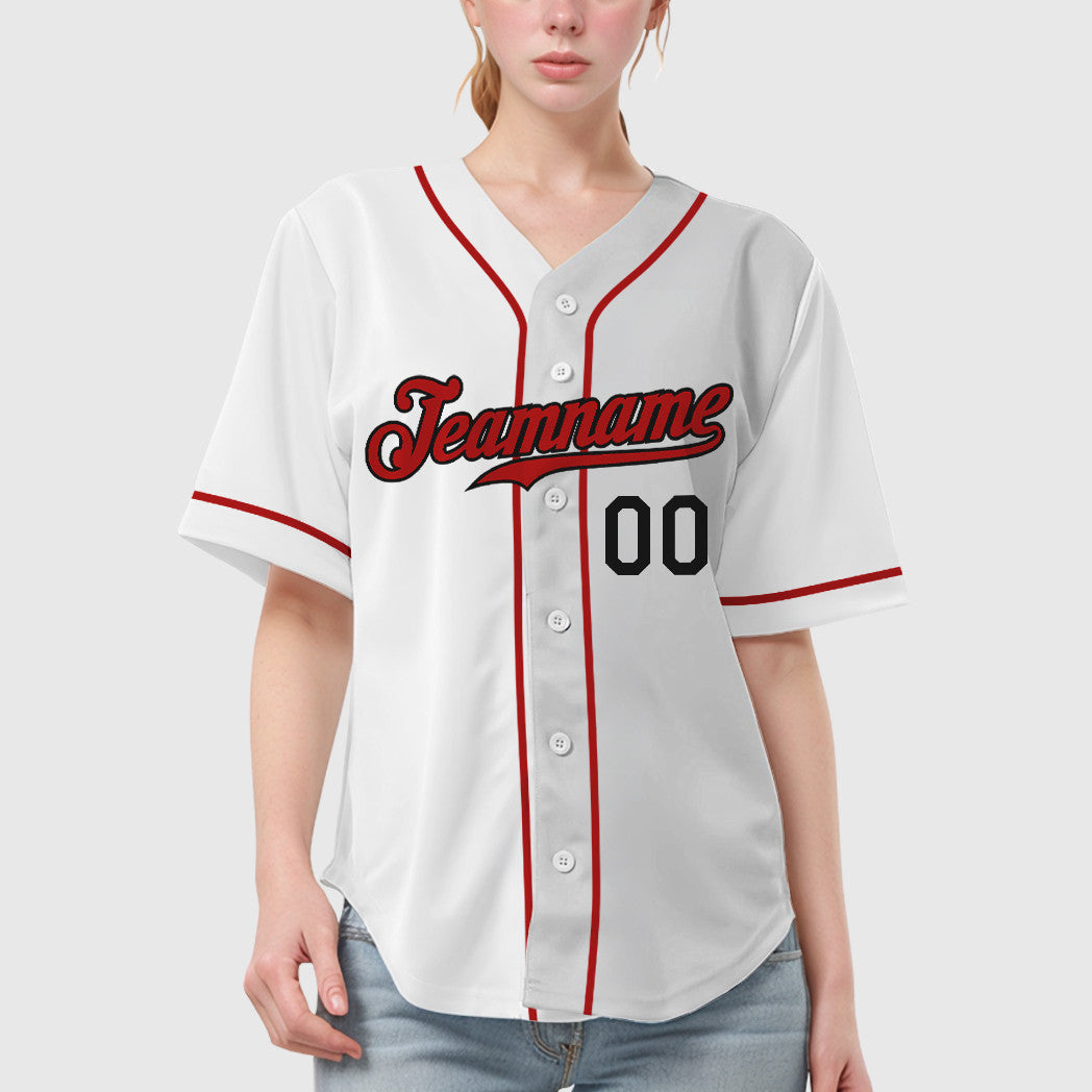 Custom White Black Red Baseball Jersey