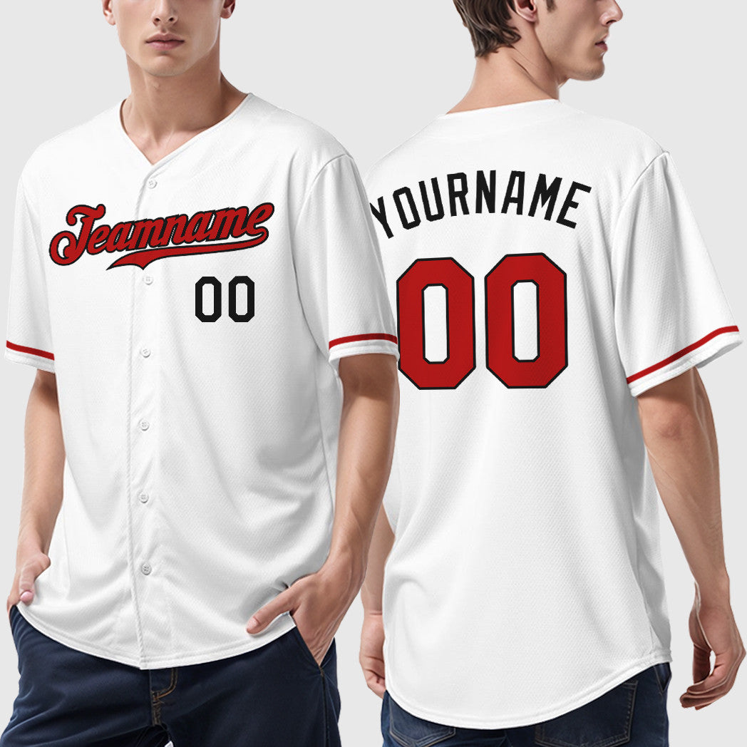 Custom White Black Red Baseball Jersey