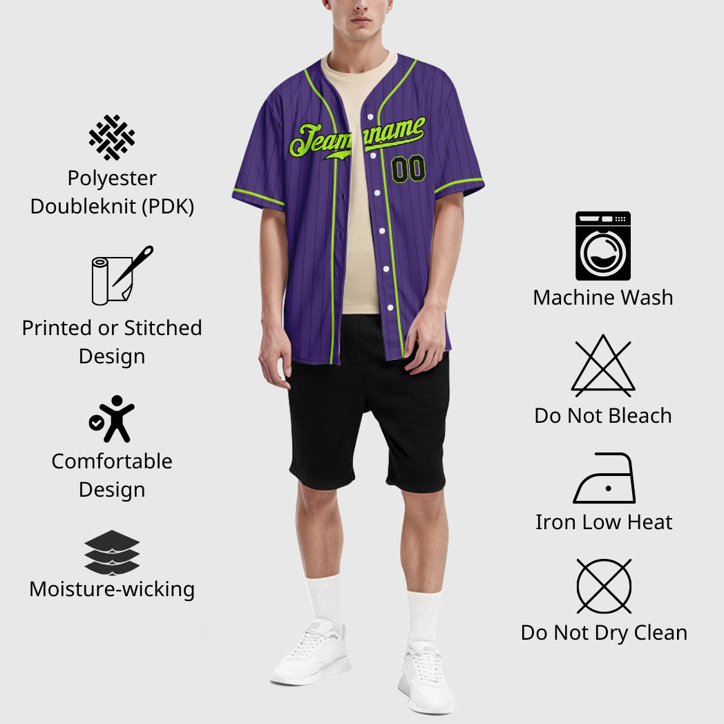 Custom Purple Black Neon Green Piping Pinstripe Baseball Jersey