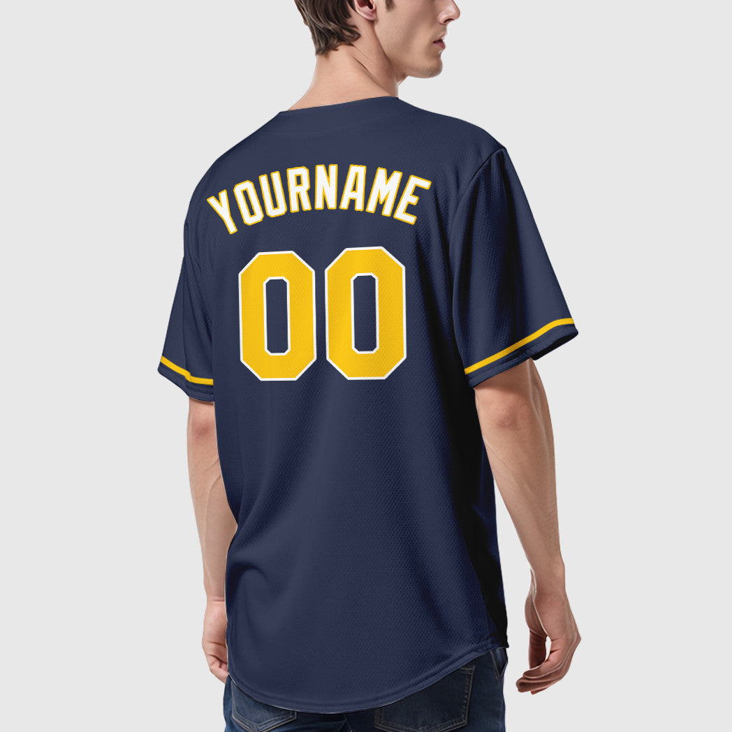 Custom Navy Gold Gold-White Baseball Jersey
