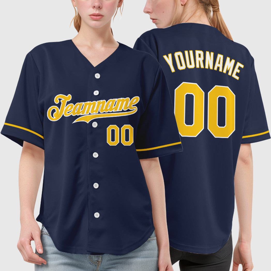 Custom Navy Gold Gold-White Baseball Jersey