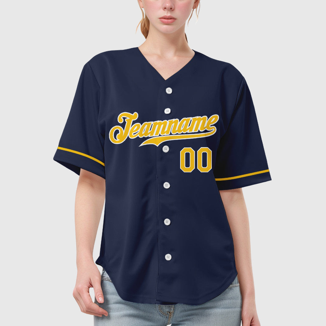 Custom Navy Gold Gold-White Baseball Jersey
