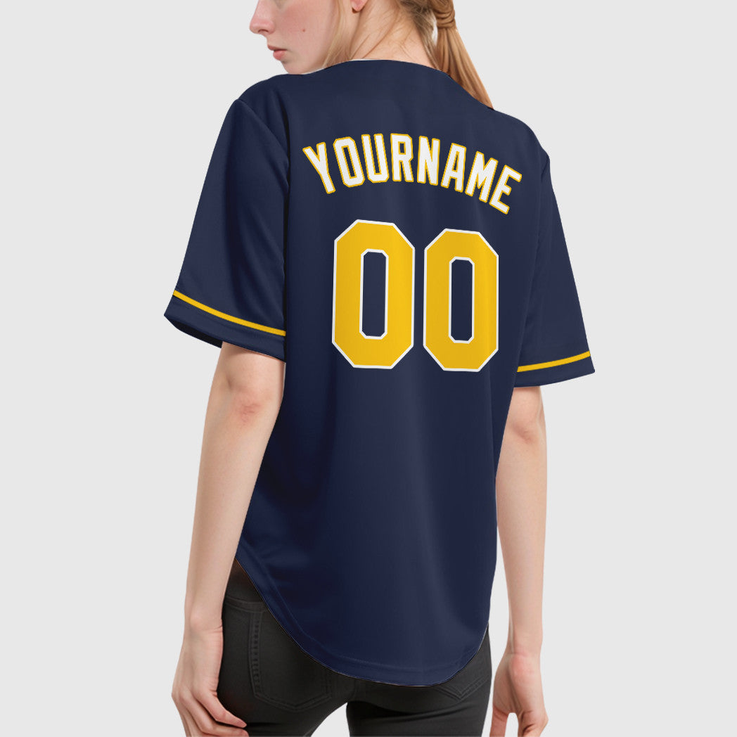 Custom Navy Gold Gold-White Baseball Jersey