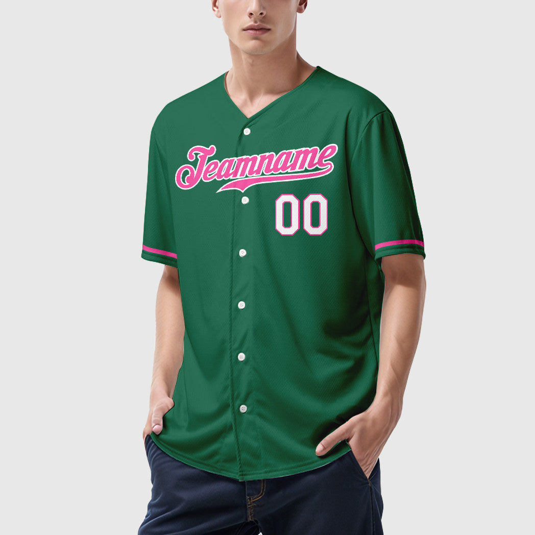 Custom Kelly Green White Pink-White Baseball Jersey