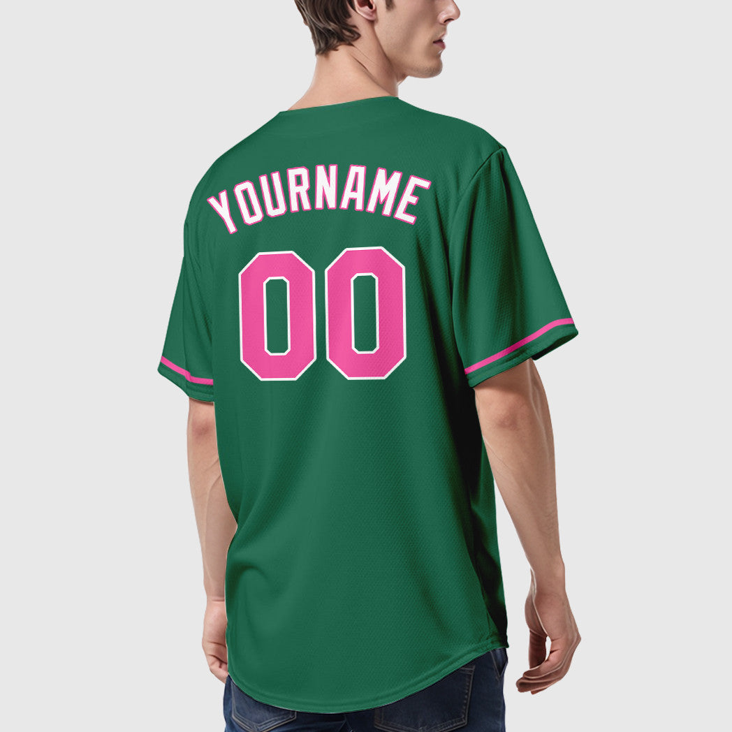 Custom Kelly Green White Pink-White Baseball Jersey