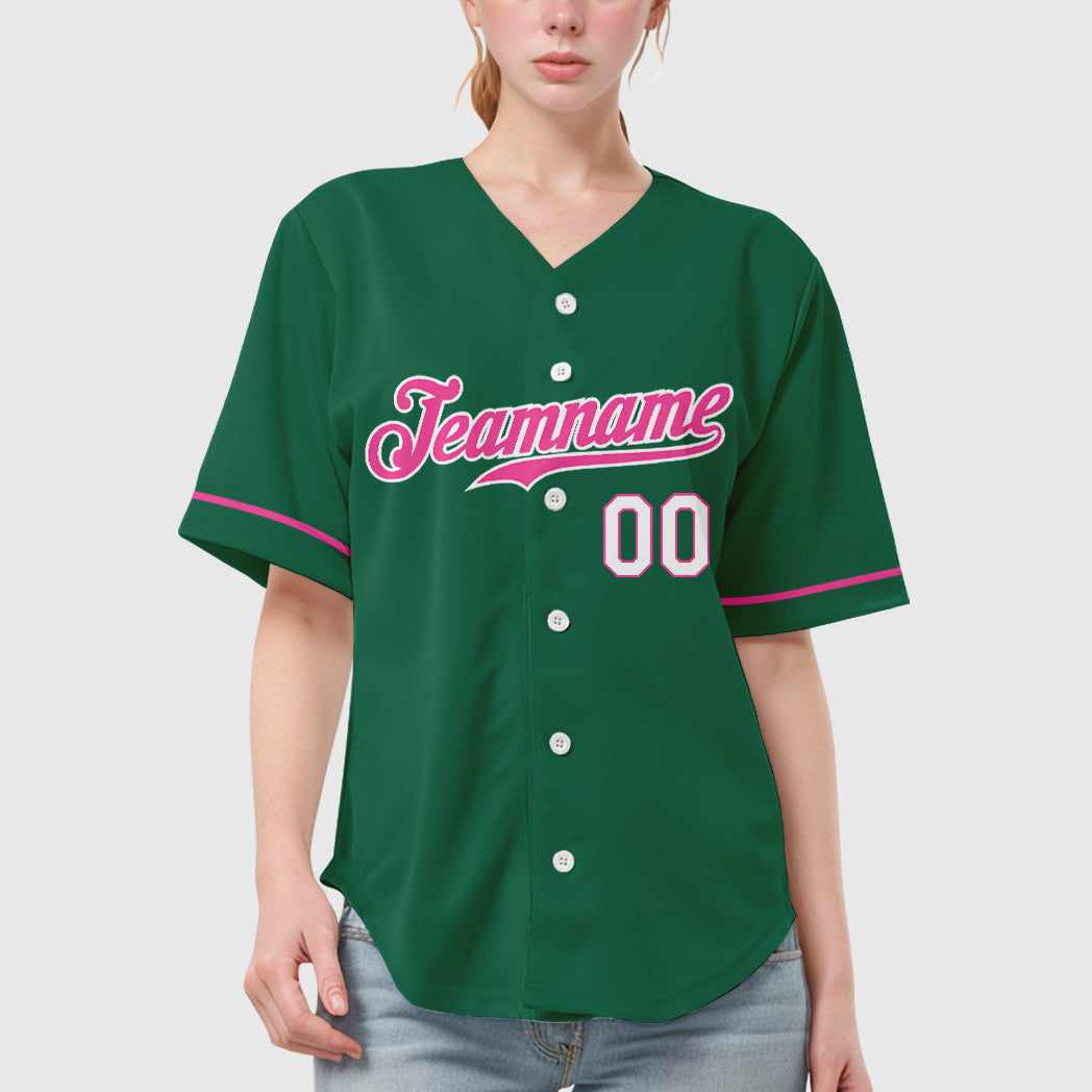 Custom Kelly Green White Pink-White Baseball Jersey