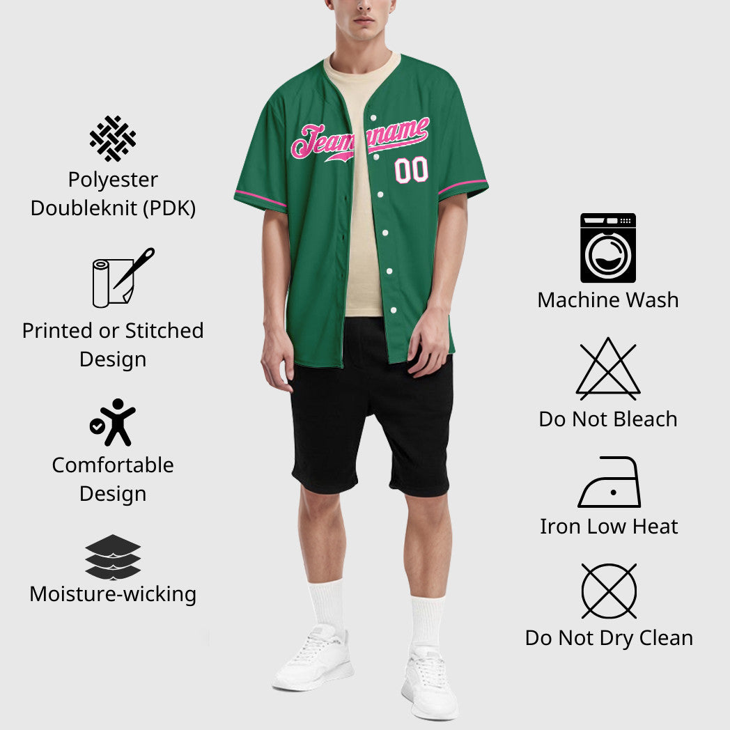 Custom Kelly Green White Pink-White Baseball Jersey