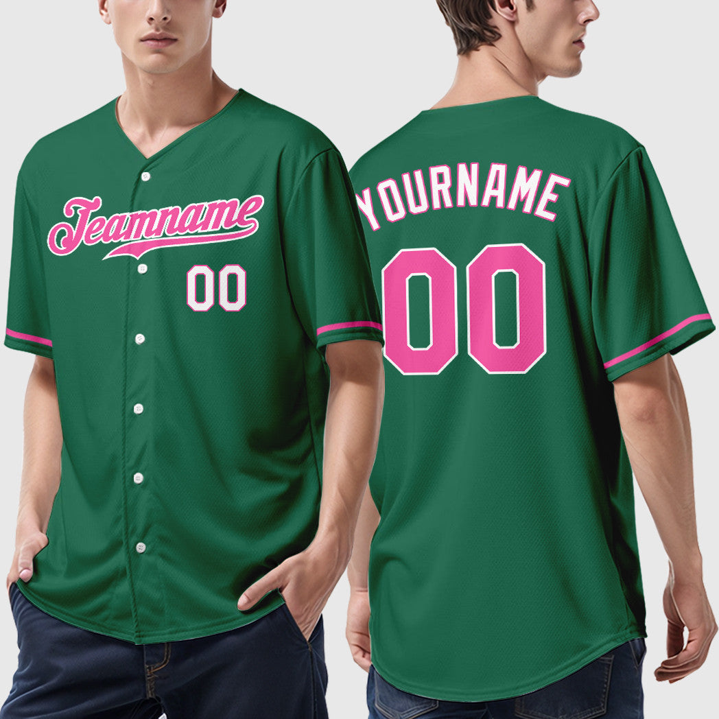 Custom Kelly Green White Pink-White Baseball Jersey