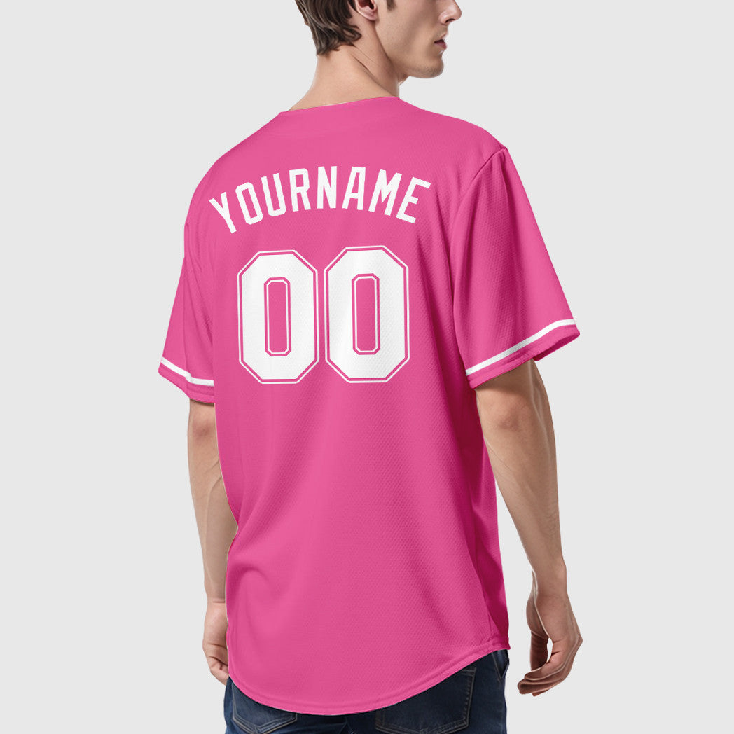 Custom Pink White White Baseball Jersey