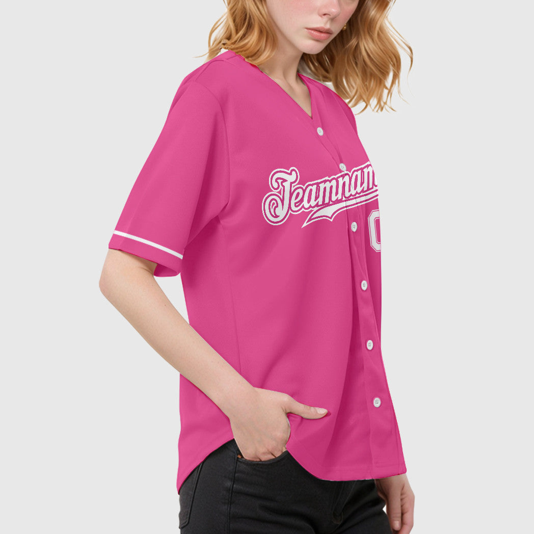 Custom Pink White White Baseball Jersey