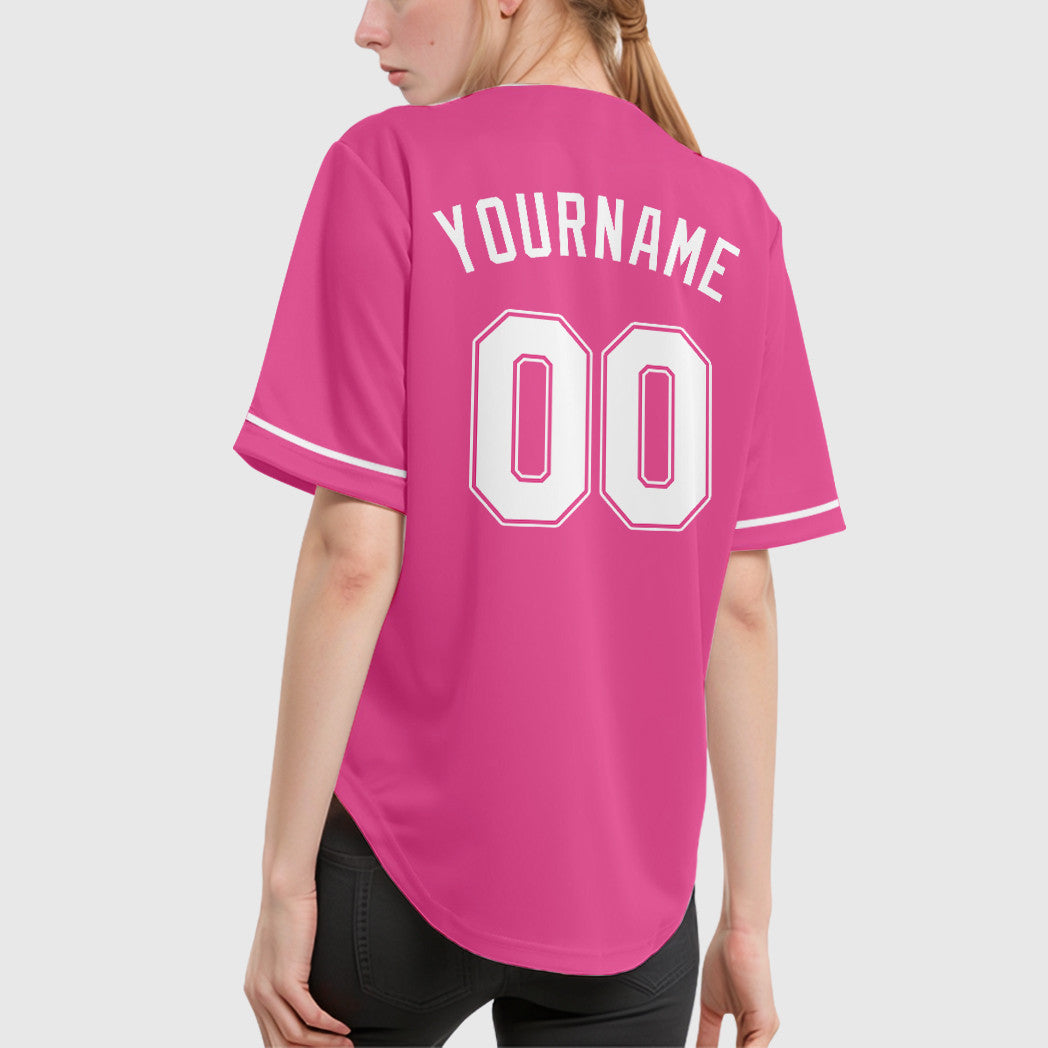 Custom Pink White White Baseball Jersey