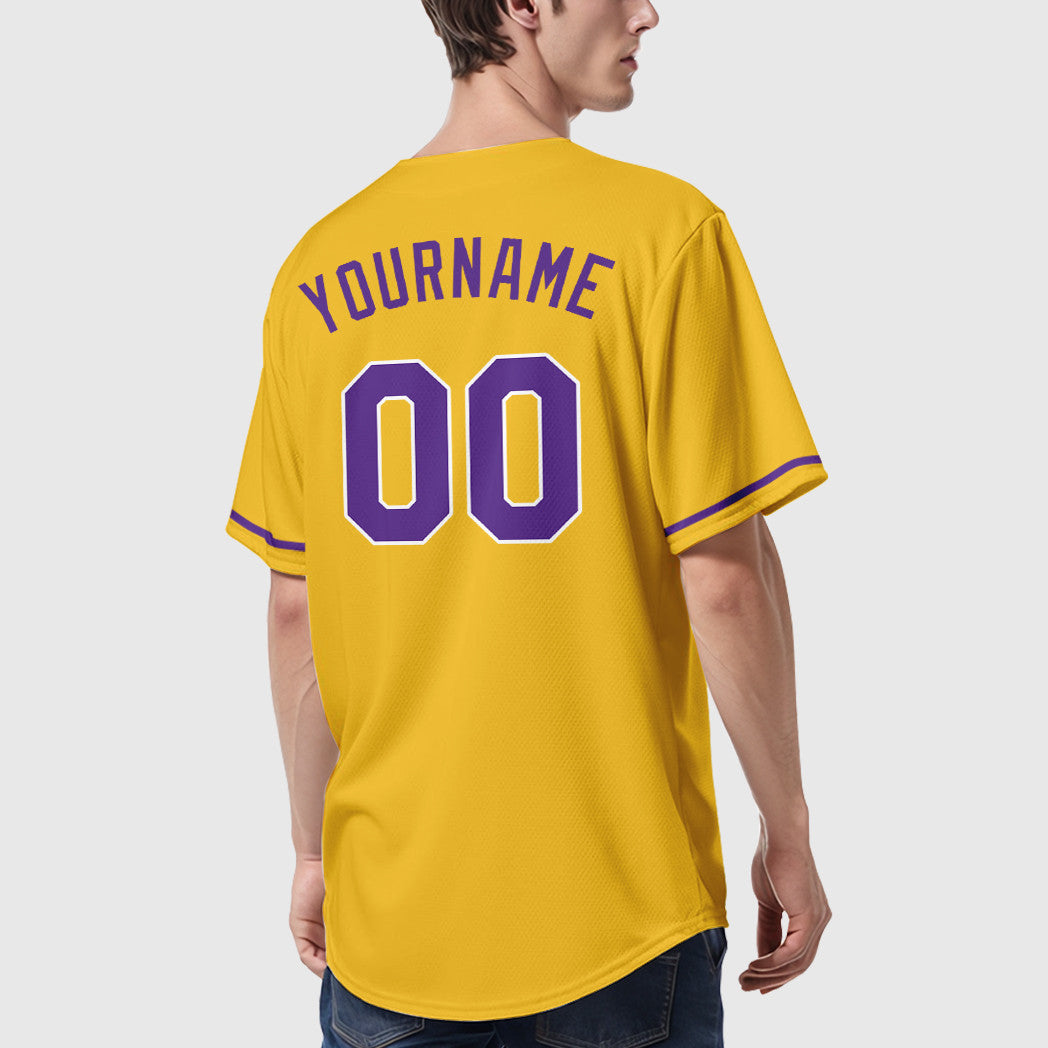 Custom Yellow Purple Purple-White Baseball Jersey