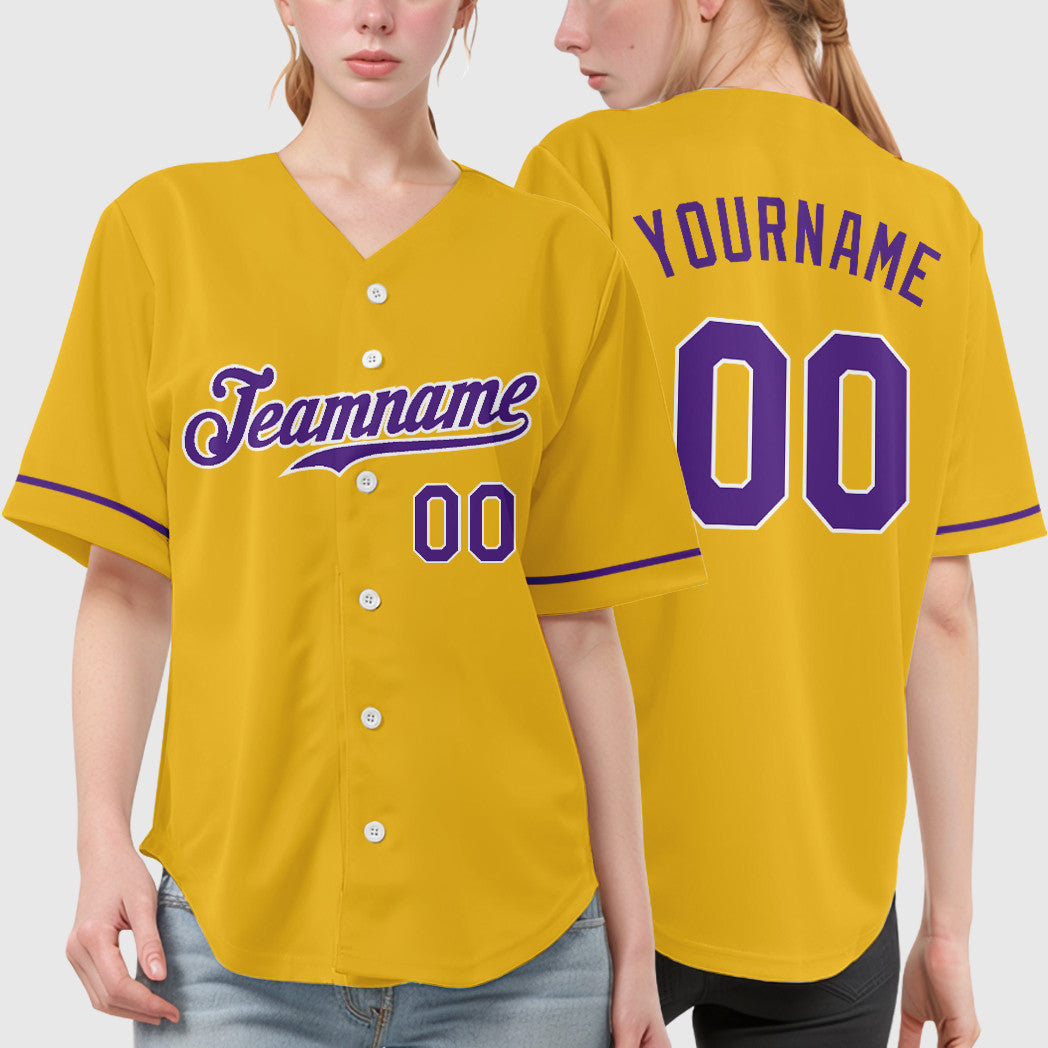 Custom Yellow Purple Purple-White Baseball Jersey